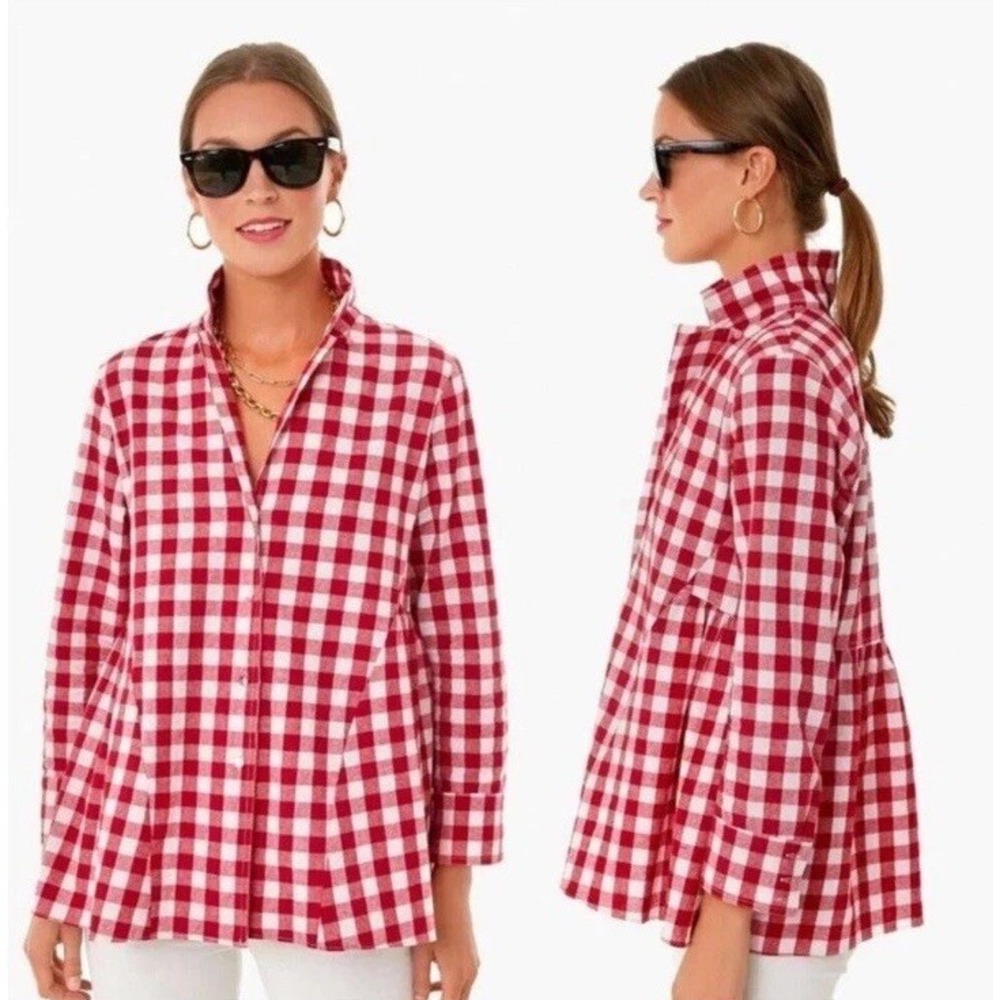 NWOT Tuckernuck Pomander Place Women L Gingham Scarlett 100% Cotton Blouse Top